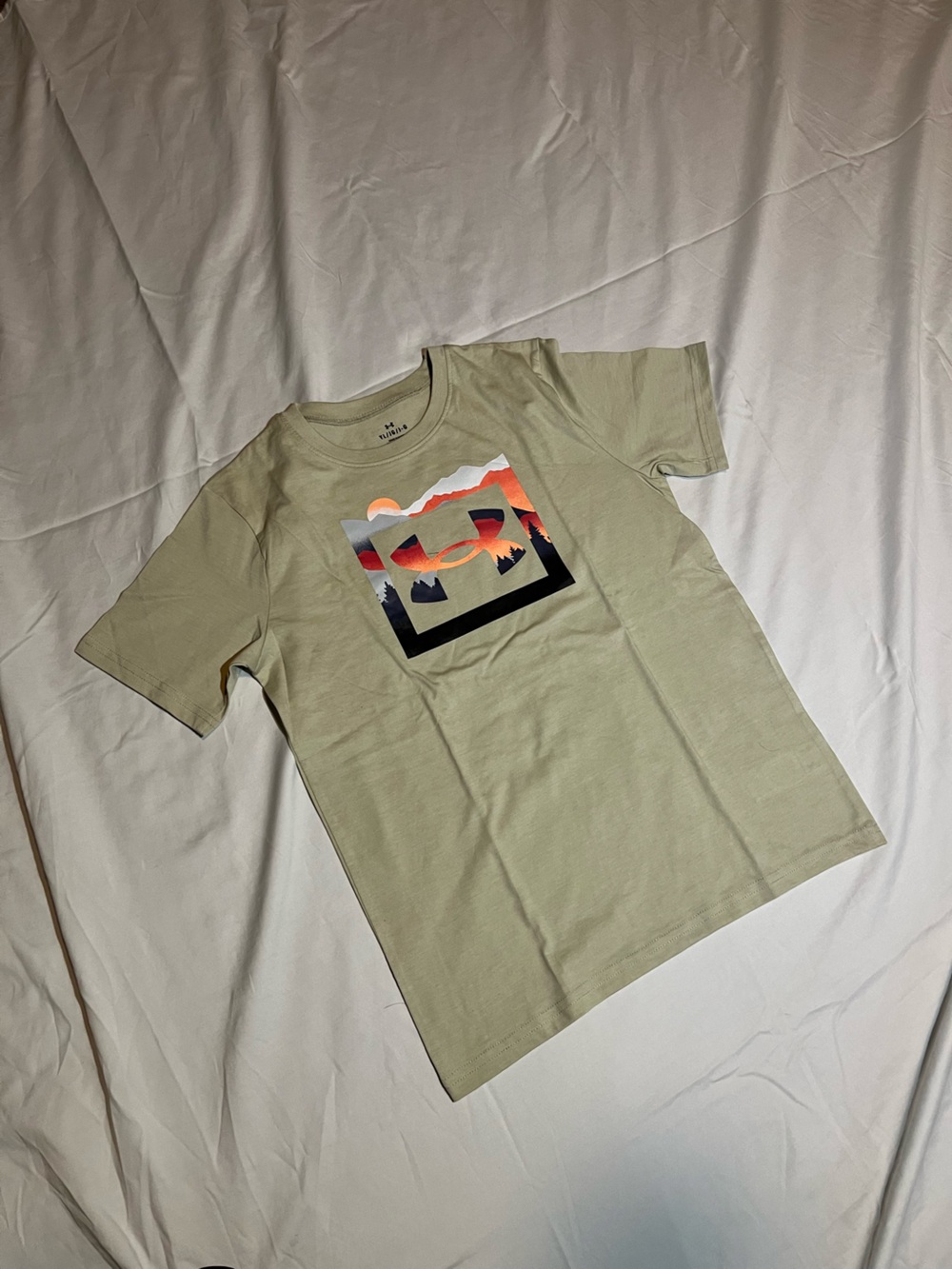 Under Armour Olive Green Graphic Crew Tee with Sunset Print